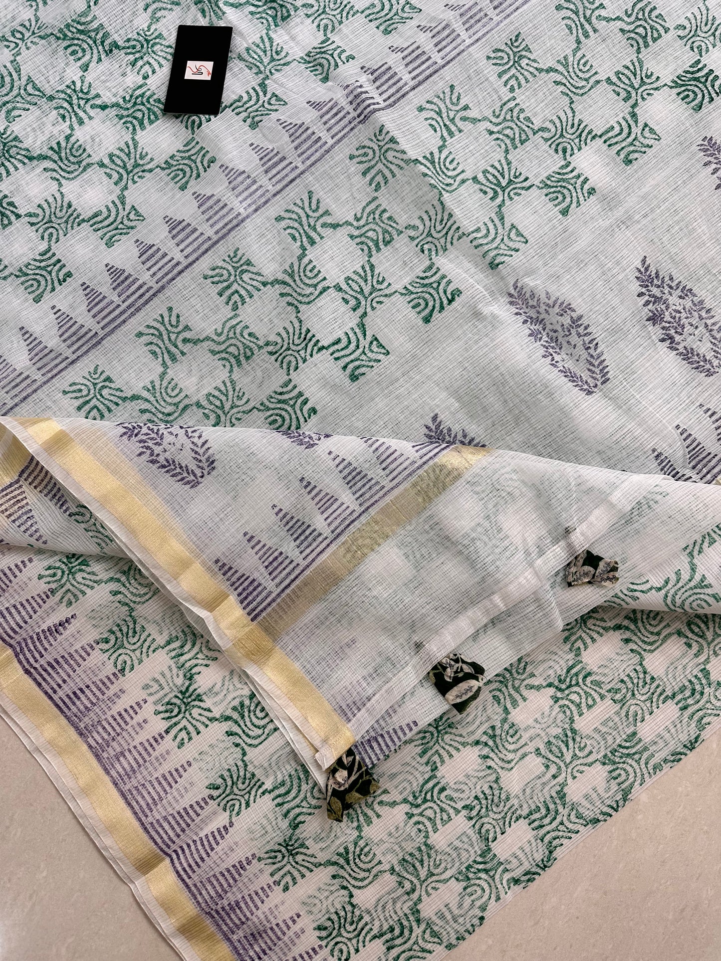 HandBlock Printed Kota Cotton Doria Saree