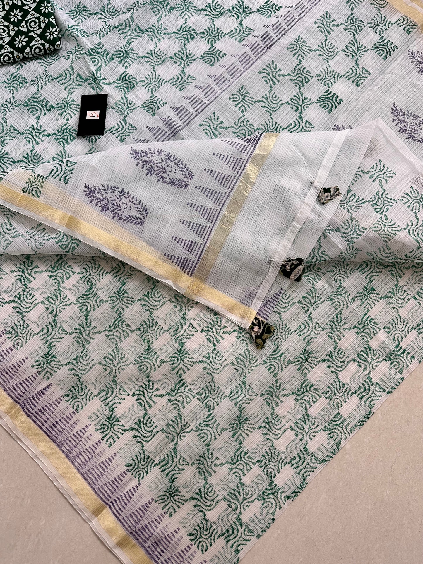 HandBlock Printed Kota Cotton Doria Saree