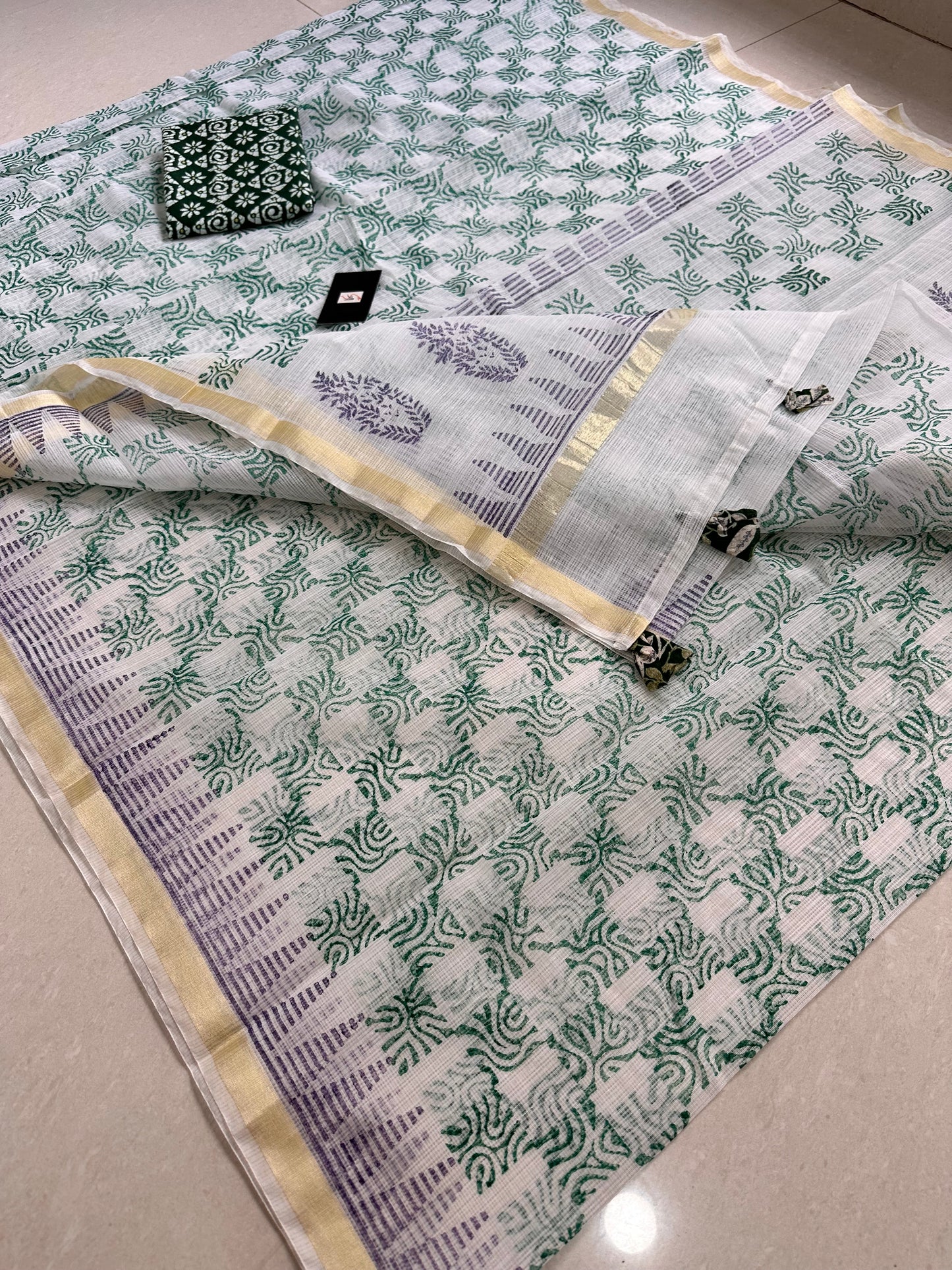 HandBlock Printed Kota Cotton Doria Saree