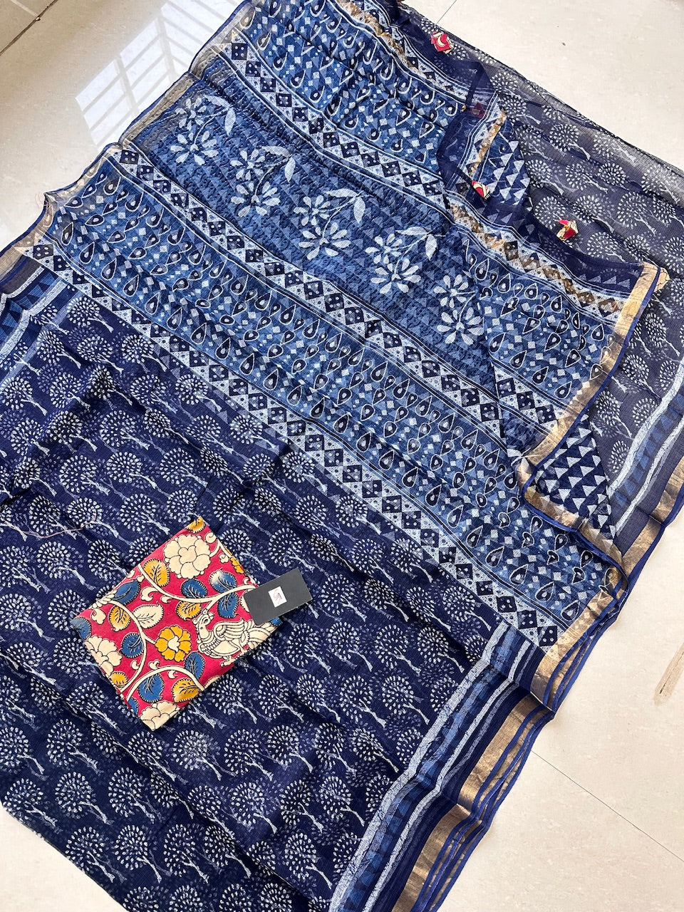 Pure HandBlock Printed Kota Cotton Doria Saree