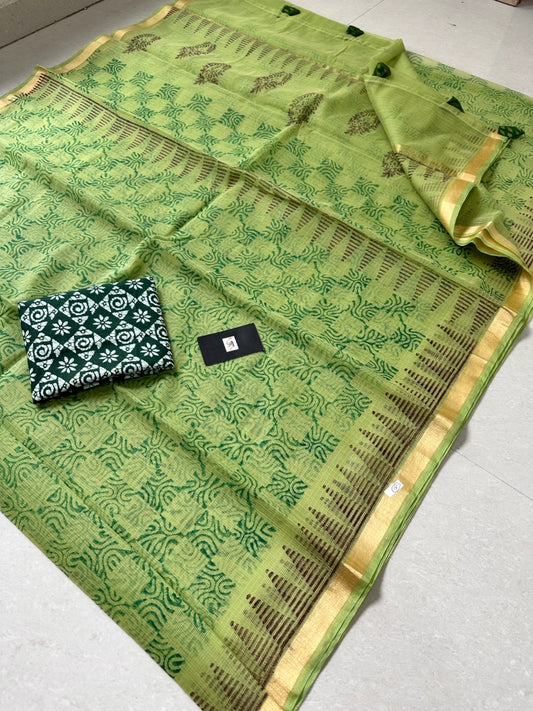 HandBlock Printed Kota Cotton Doria Saree