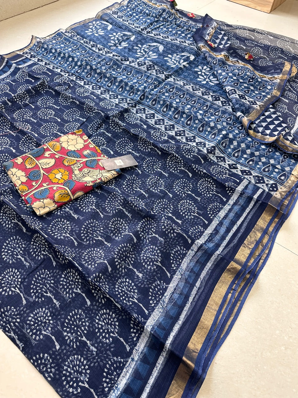 Pure HandBlock Printed Kota Cotton Doria Saree