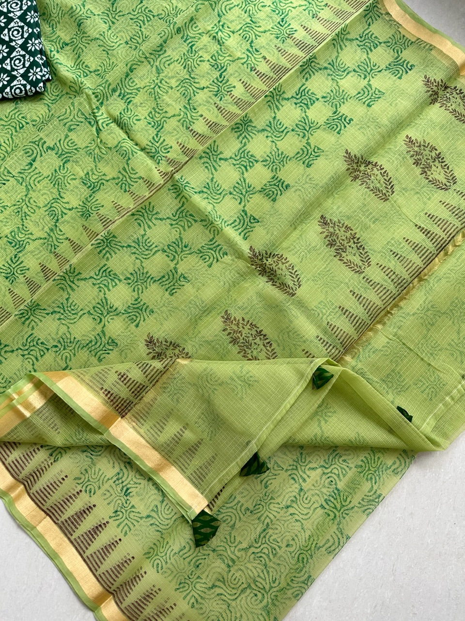 HandBlock Printed Kota Cotton Doria Saree