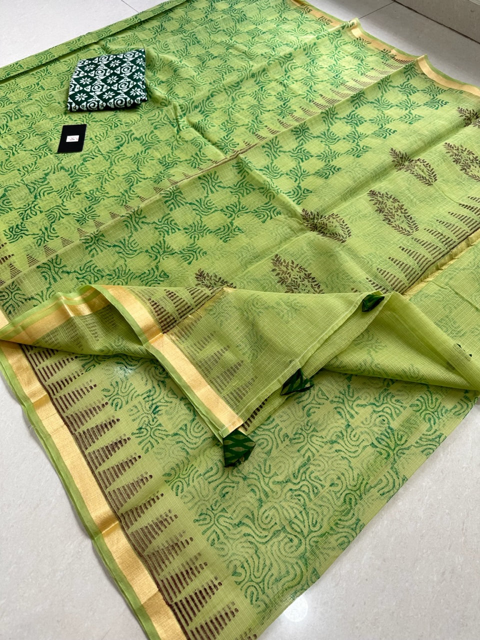 HandBlock Printed Kota Cotton Doria Saree