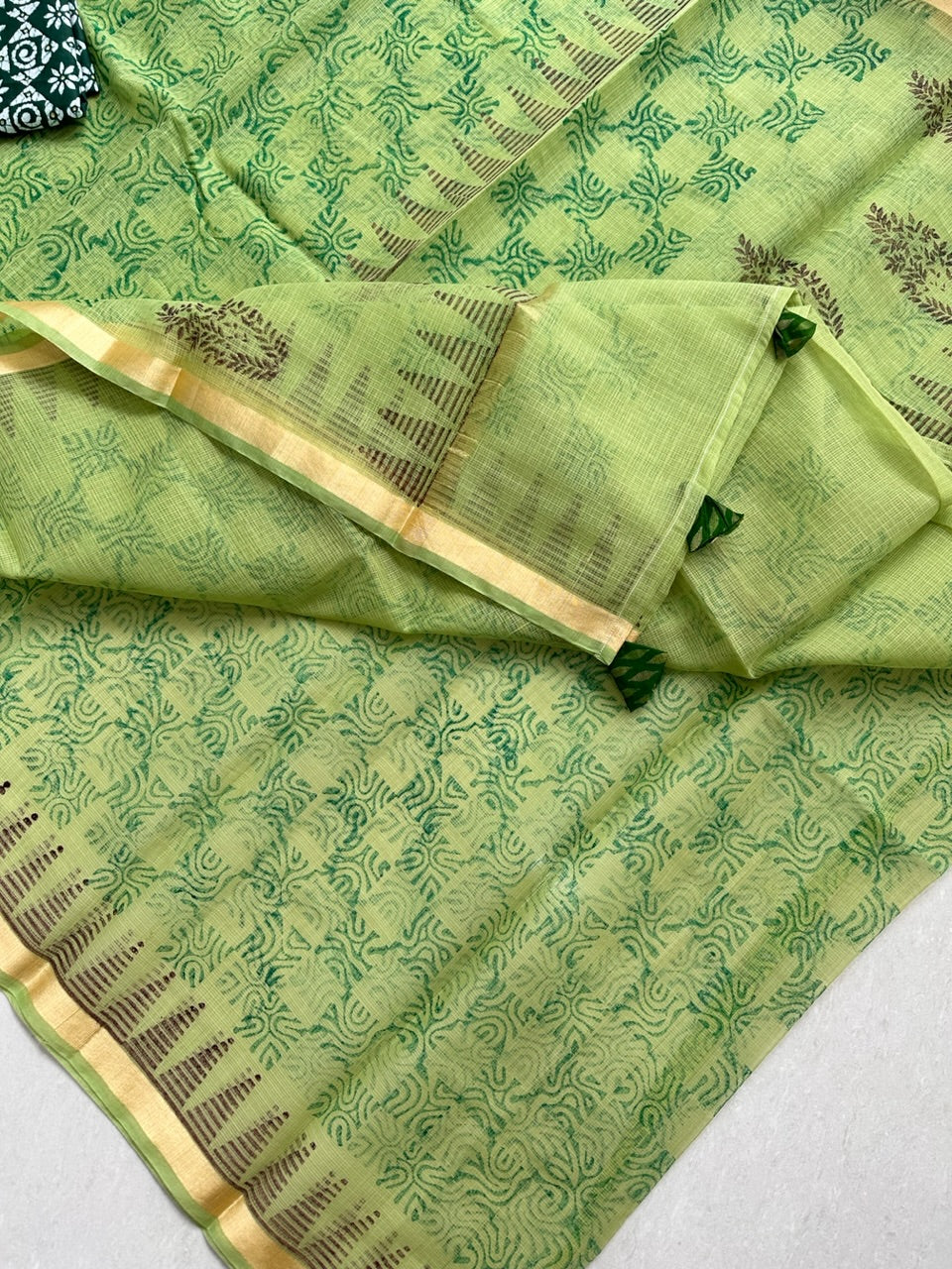 HandBlock Printed Kota Cotton Doria Saree