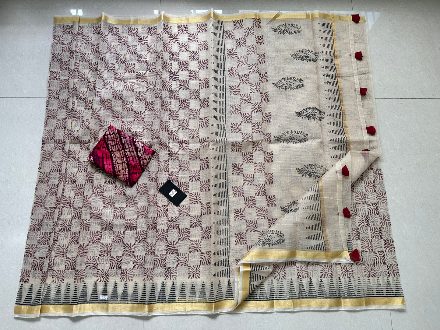 HandBlock Printed Kota Cotton Doria Saree