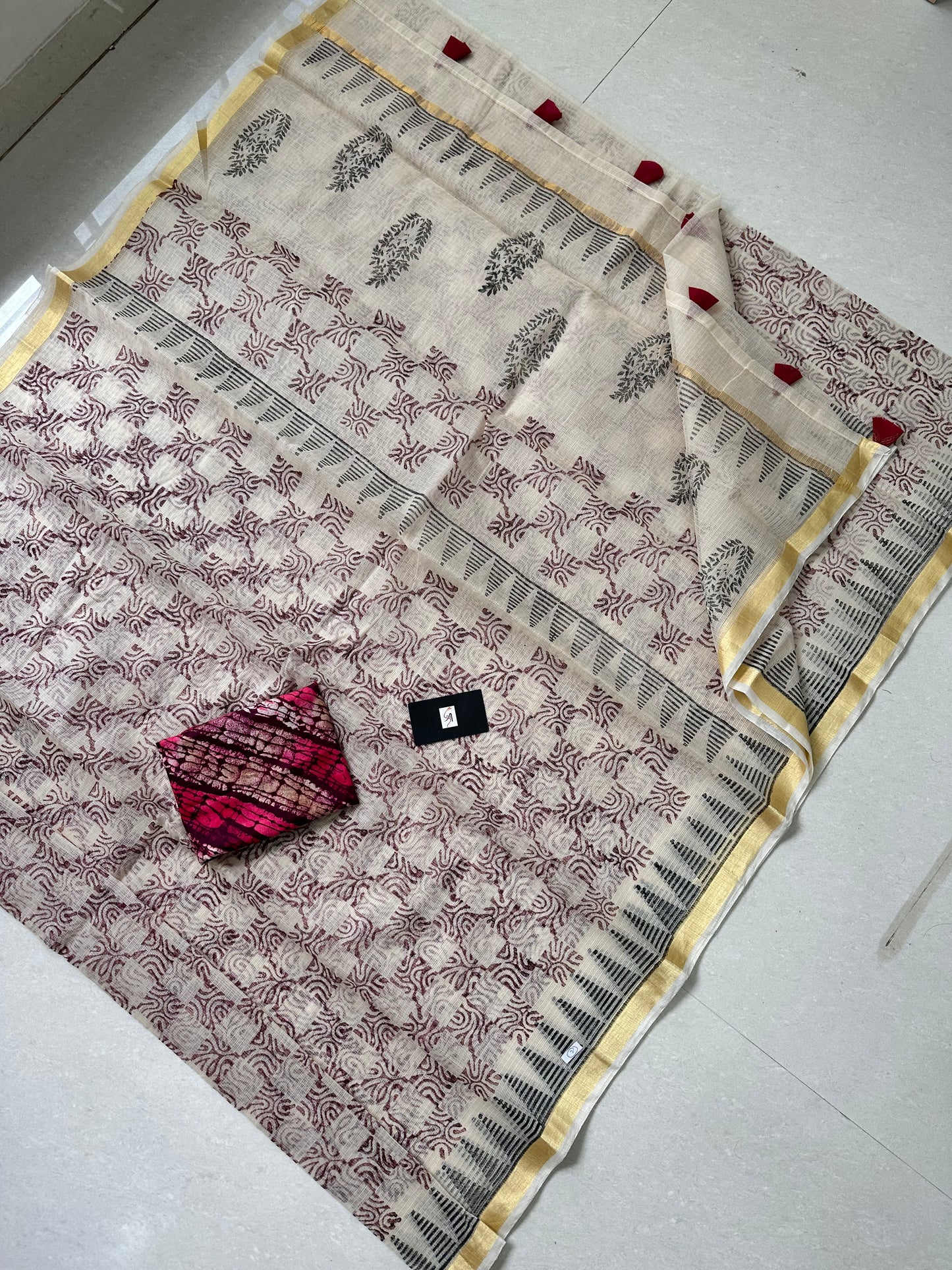 HandBlock Printed Kota Cotton Doria Saree