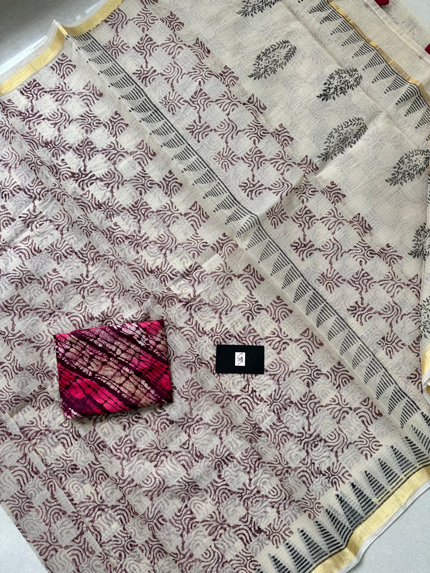 HandBlock Printed Kota Cotton Doria Saree