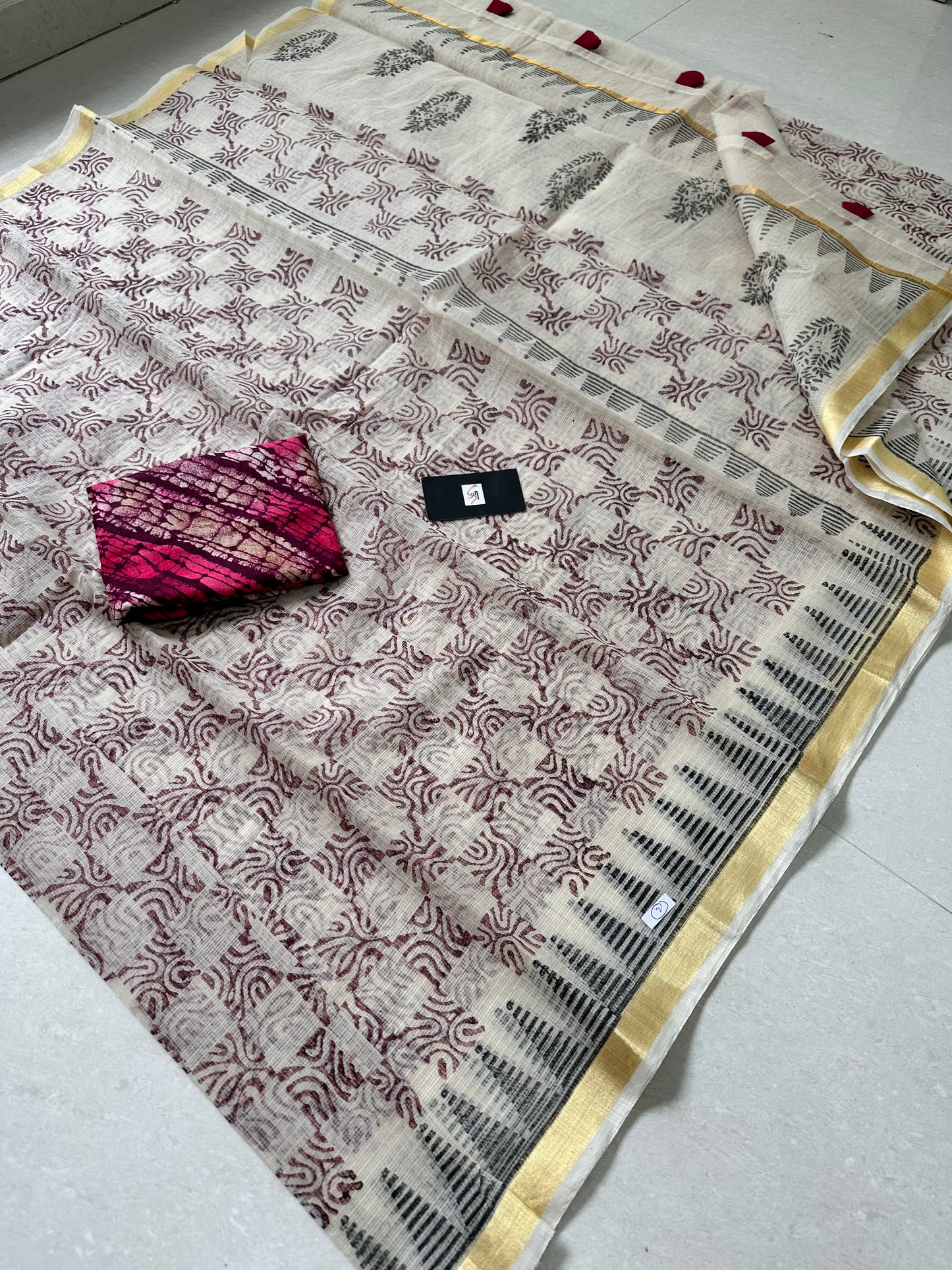 HandBlock Printed Kota Cotton Doria Saree