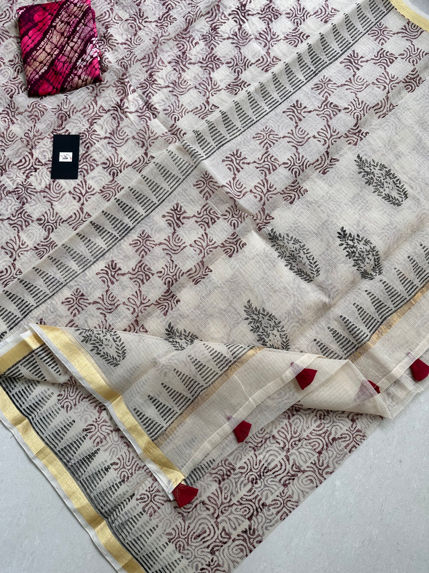 HandBlock Printed Kota Cotton Doria Saree