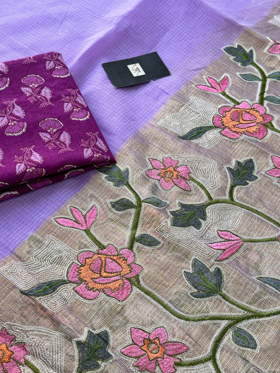 Pure Embroidered Kota Cotton Doria Saree