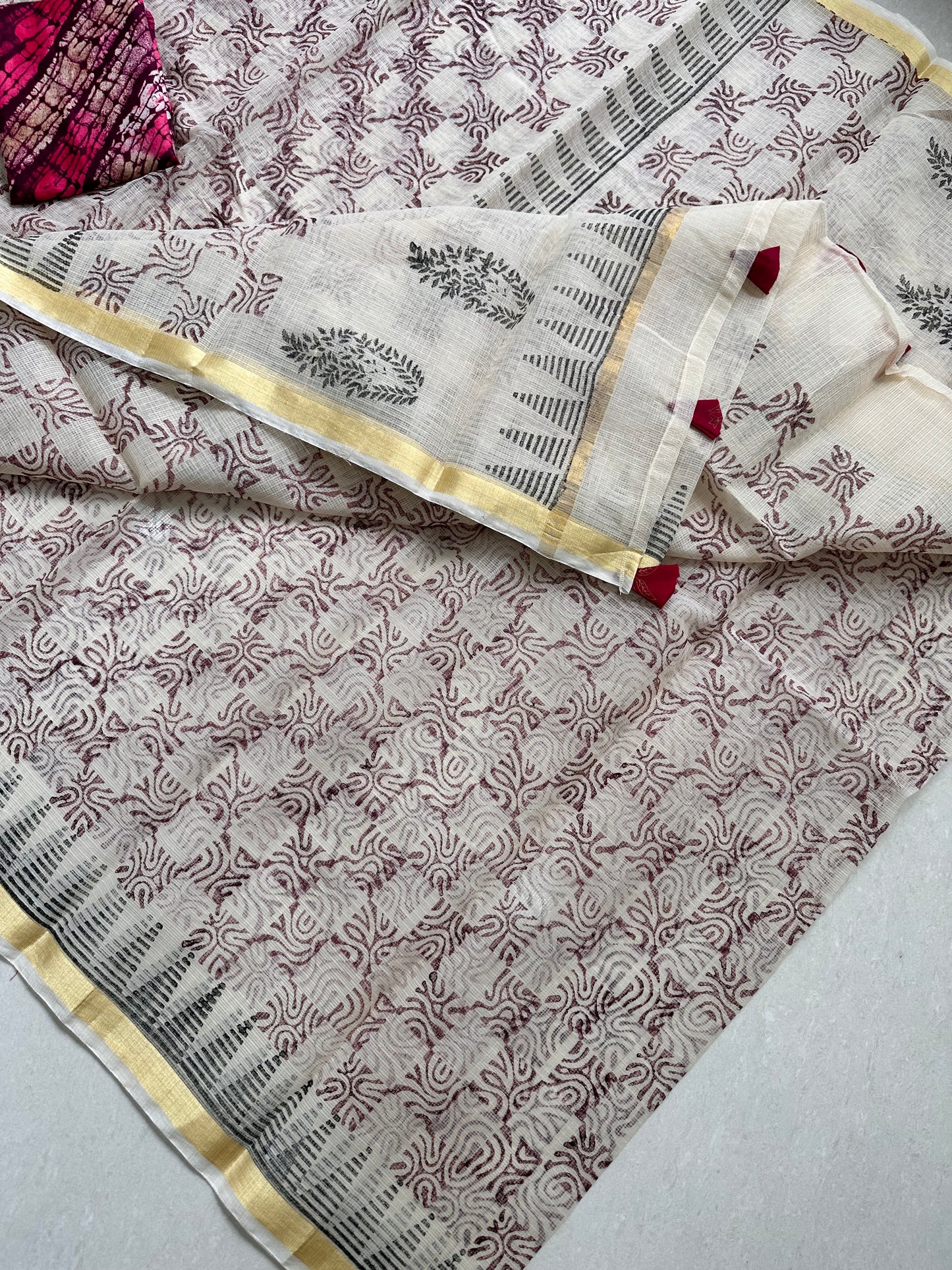 HandBlock Printed Kota Cotton Doria Saree