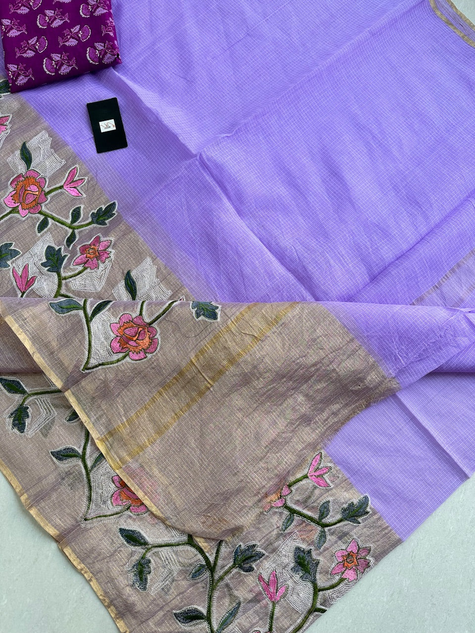 Pure Embroidered Kota Cotton Doria Saree