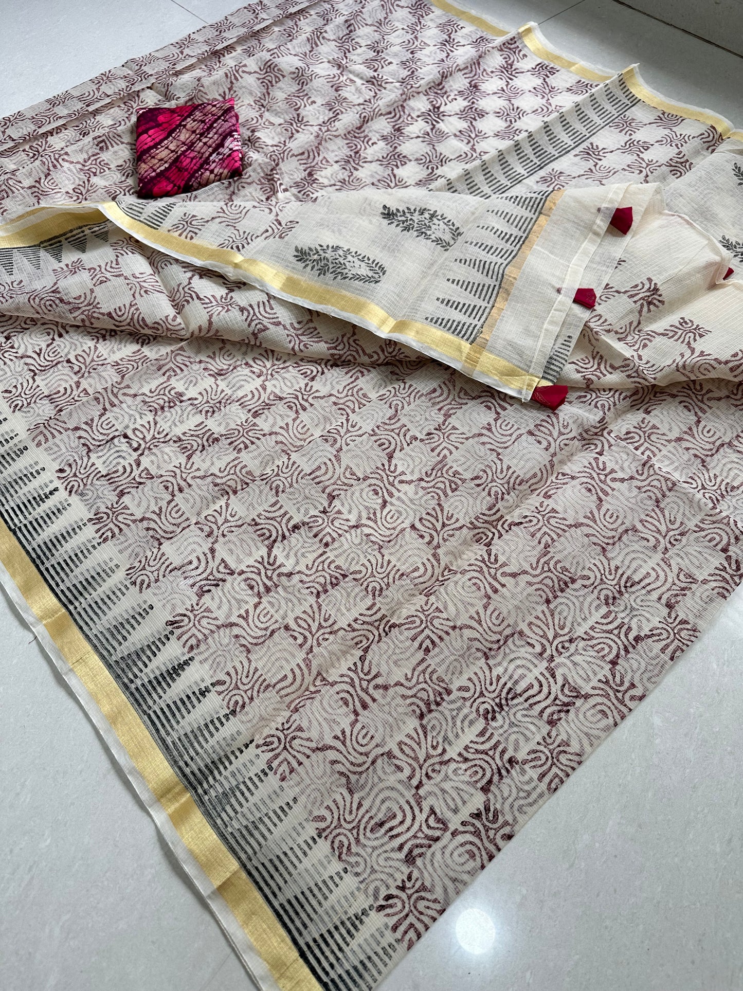 HandBlock Printed Kota Cotton Doria Saree