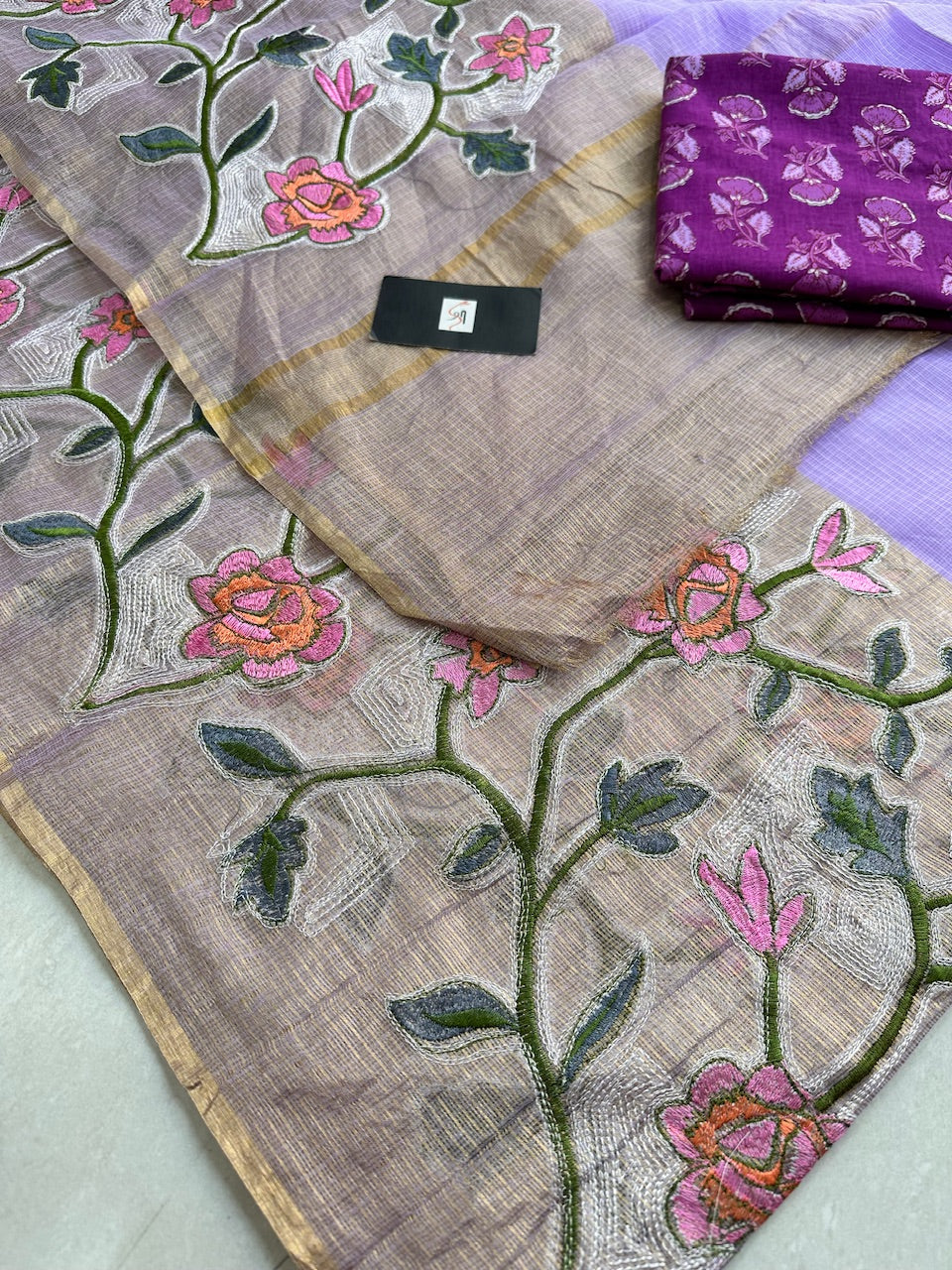 Pure Embroidered Kota Cotton Doria Saree