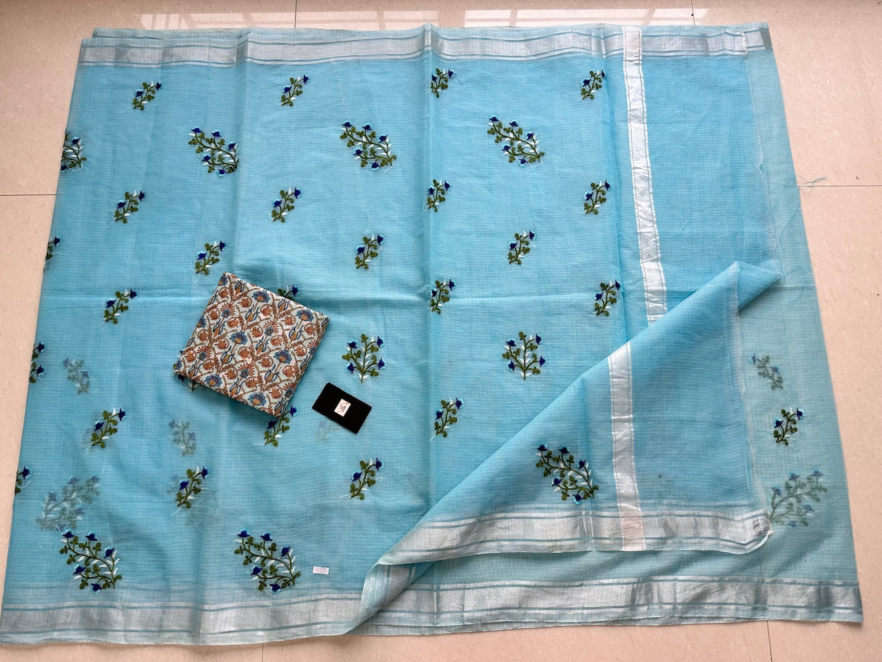 Embroidered Kota Cotton Doria Saree