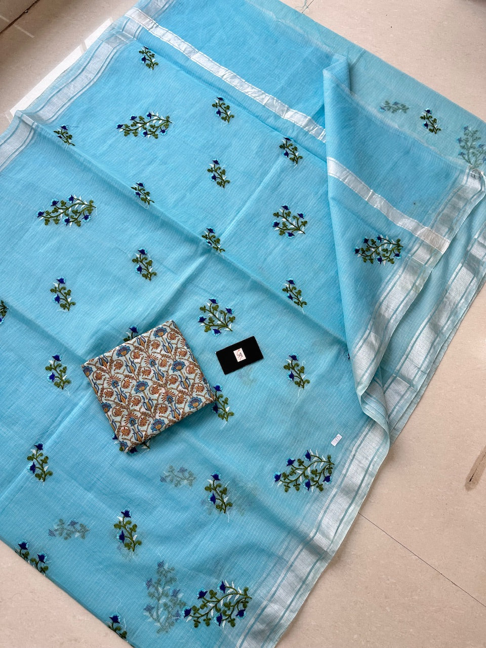 Embroidered Kota Cotton Doria Saree