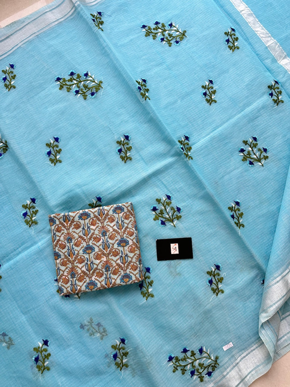 Embroidered Kota Cotton Doria Saree