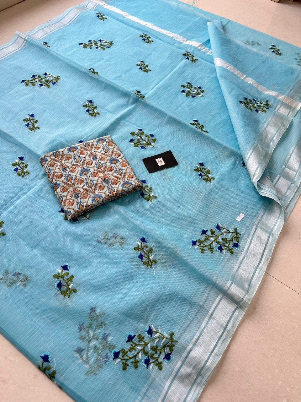 Embroidered Kota Cotton Doria Saree