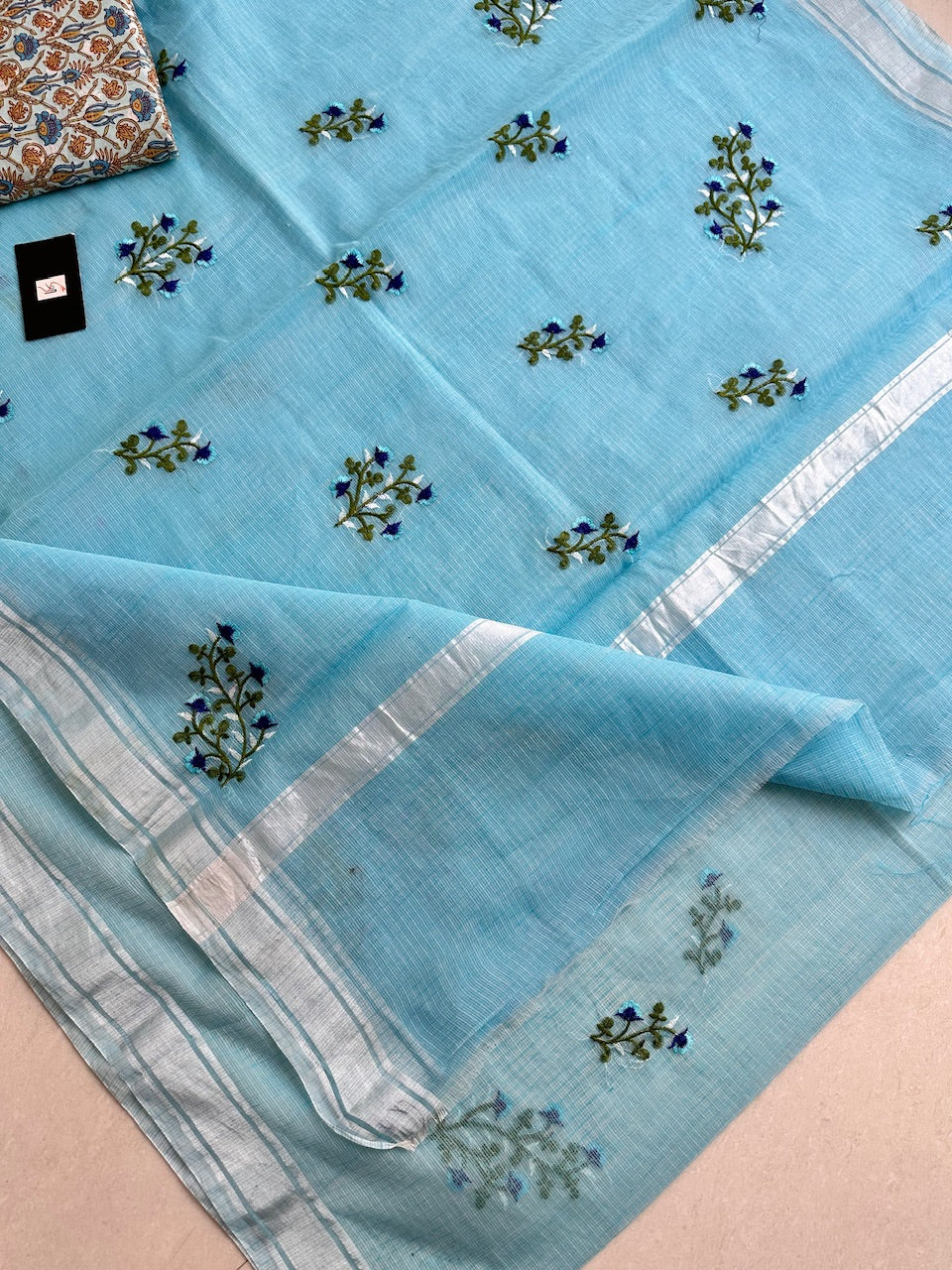 Embroidered Kota Cotton Doria Saree