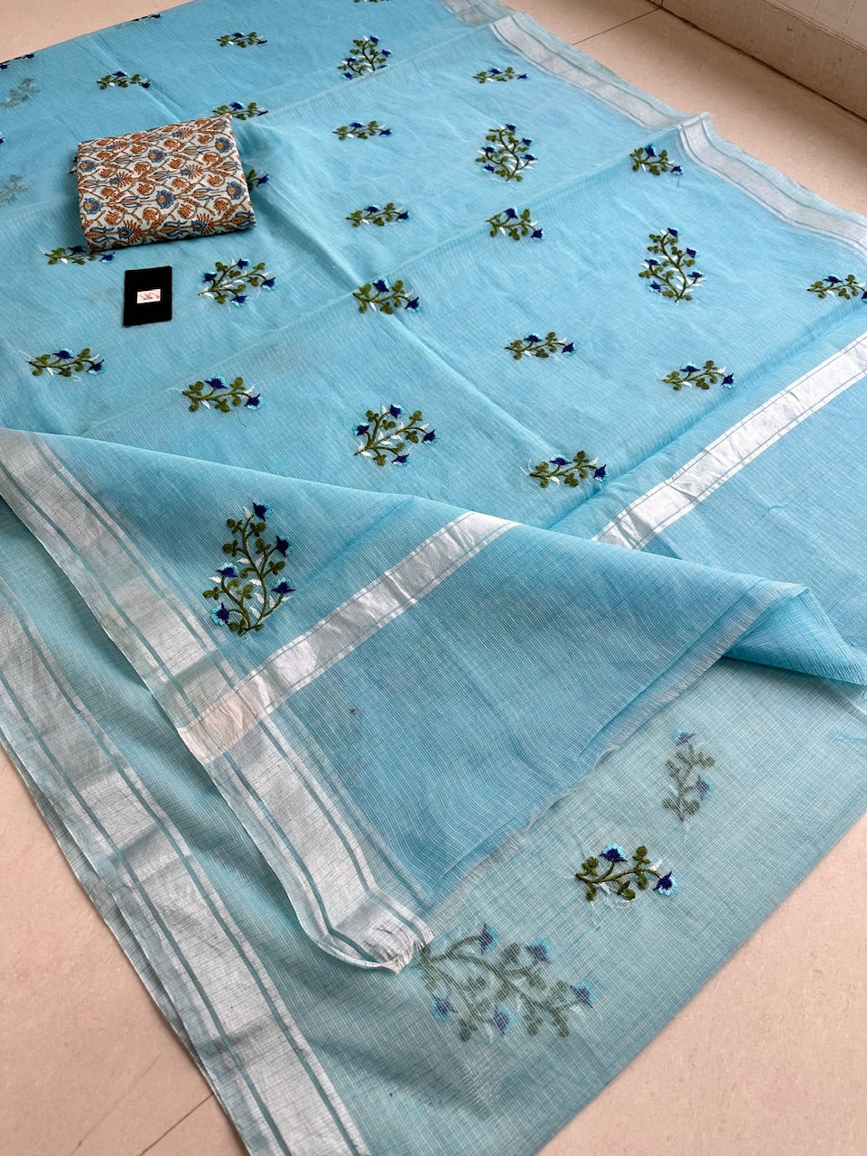 Embroidered Kota Cotton Doria Saree