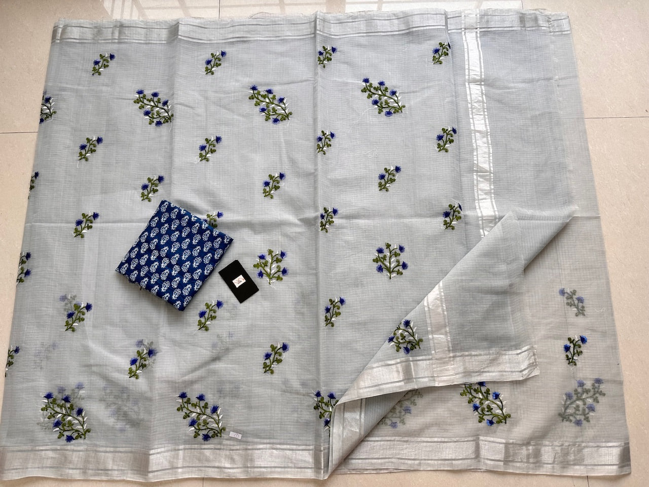 Embroidered Kota Cotton Doria Saree