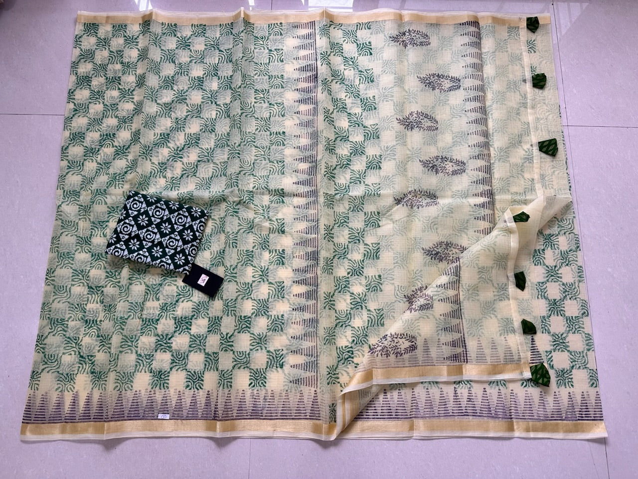 HandBlock Printed Kota Cotton Doria Saree