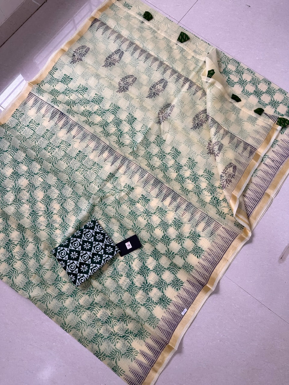 HandBlock Printed Kota Cotton Doria Saree