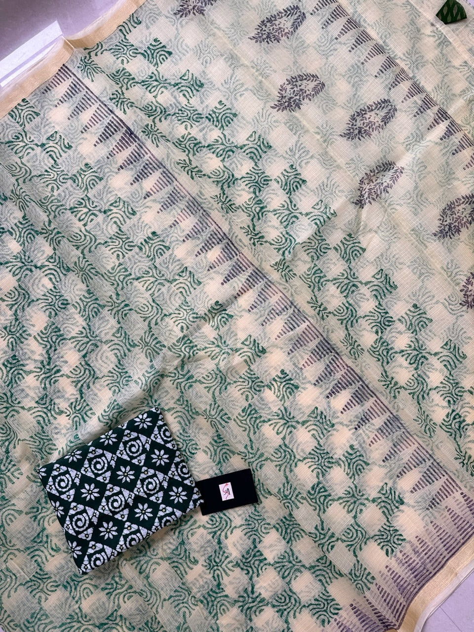 HandBlock Printed Kota Cotton Doria Saree