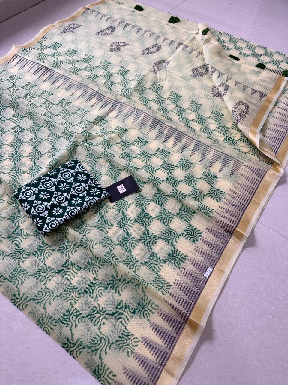 HandBlock Printed Kota Cotton Doria Saree