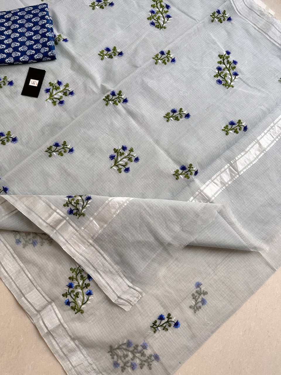 Embroidered Kota Cotton Doria Saree