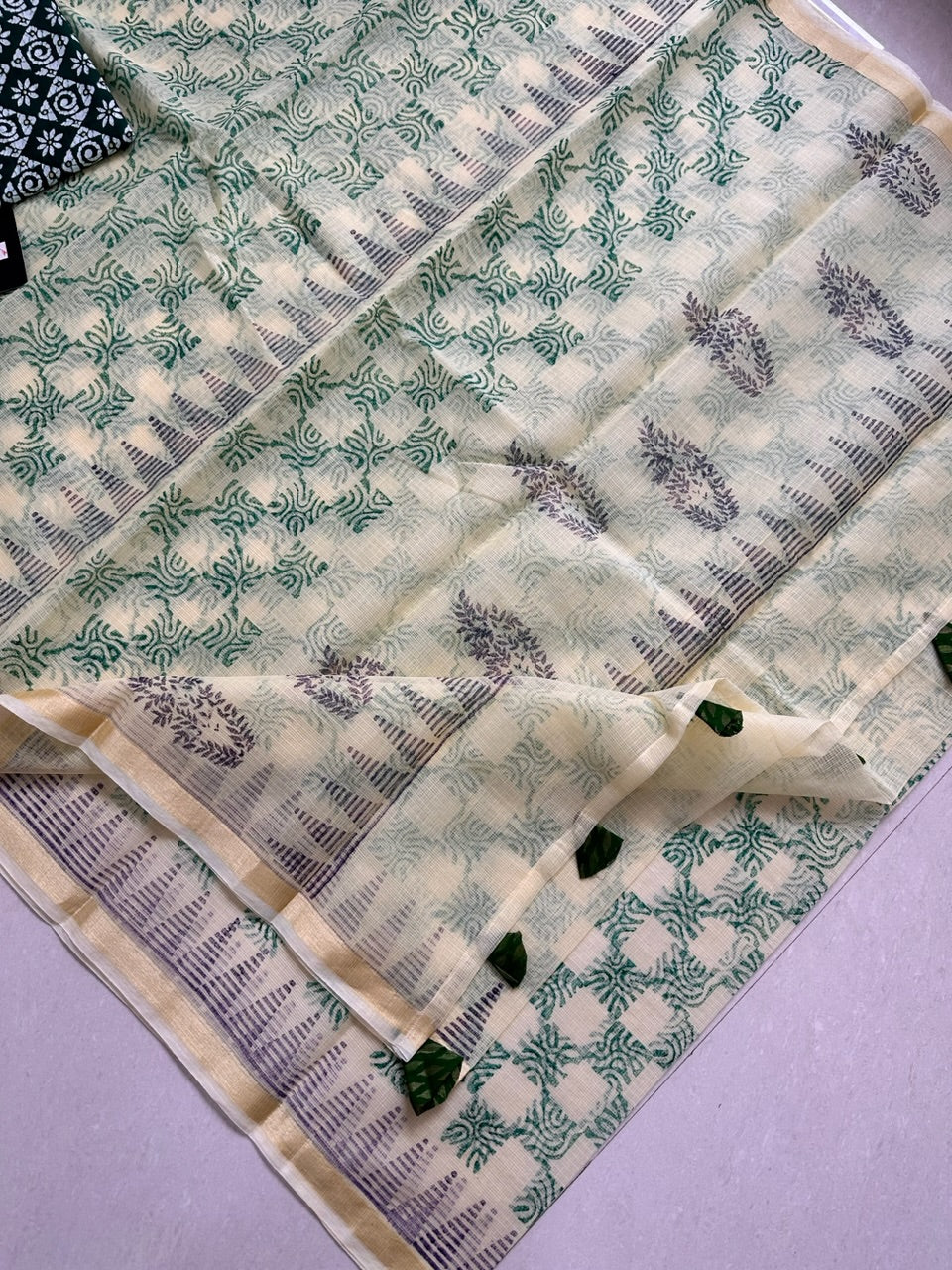 HandBlock Printed Kota Cotton Doria Saree