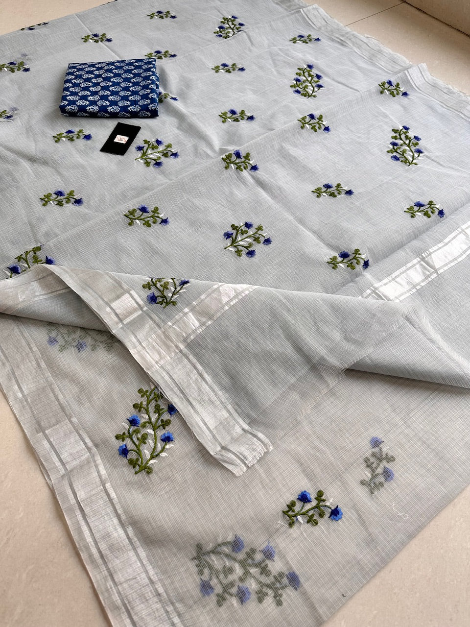 Embroidered Kota Cotton Doria Saree