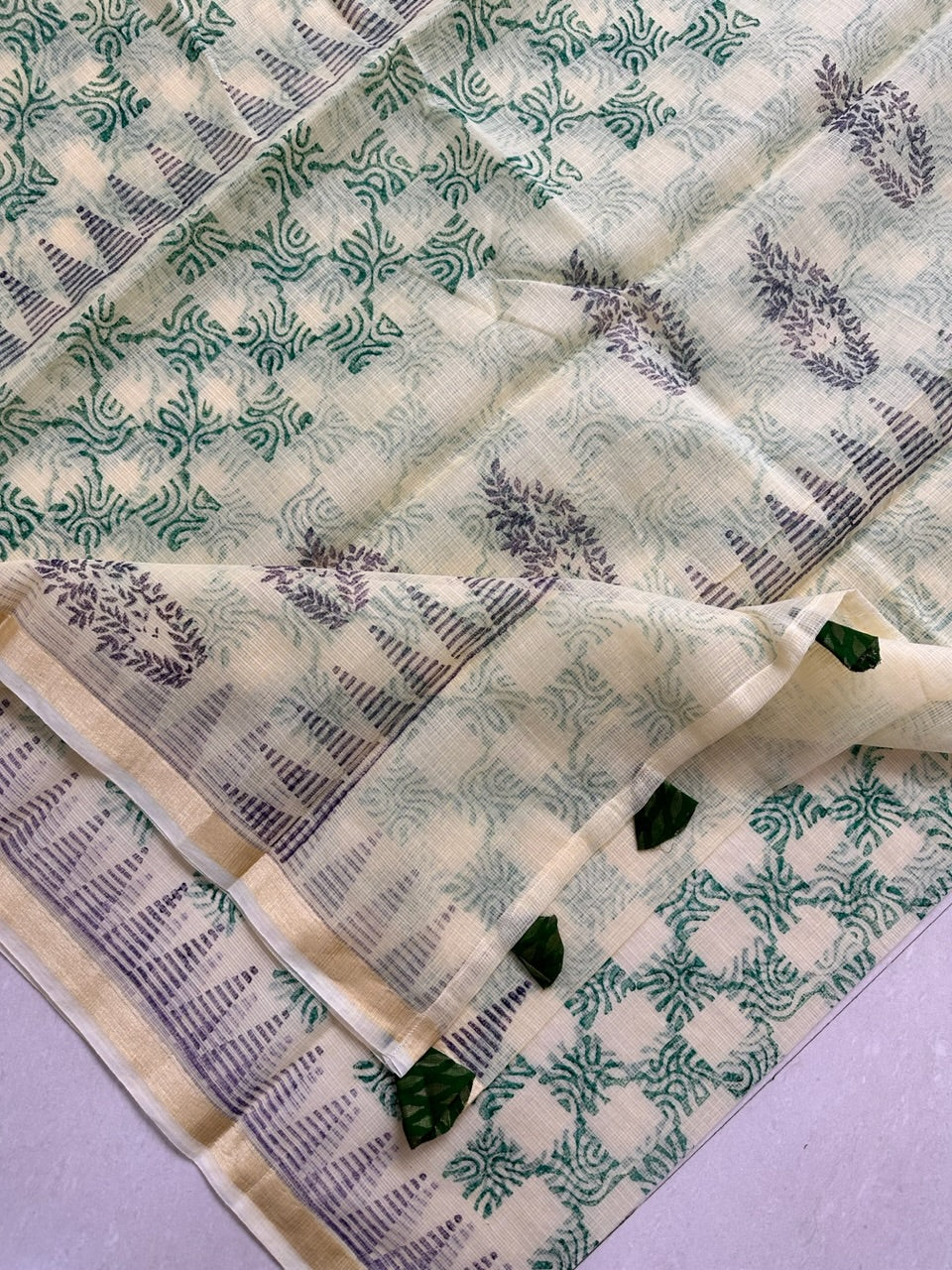 HandBlock Printed Kota Cotton Doria Saree