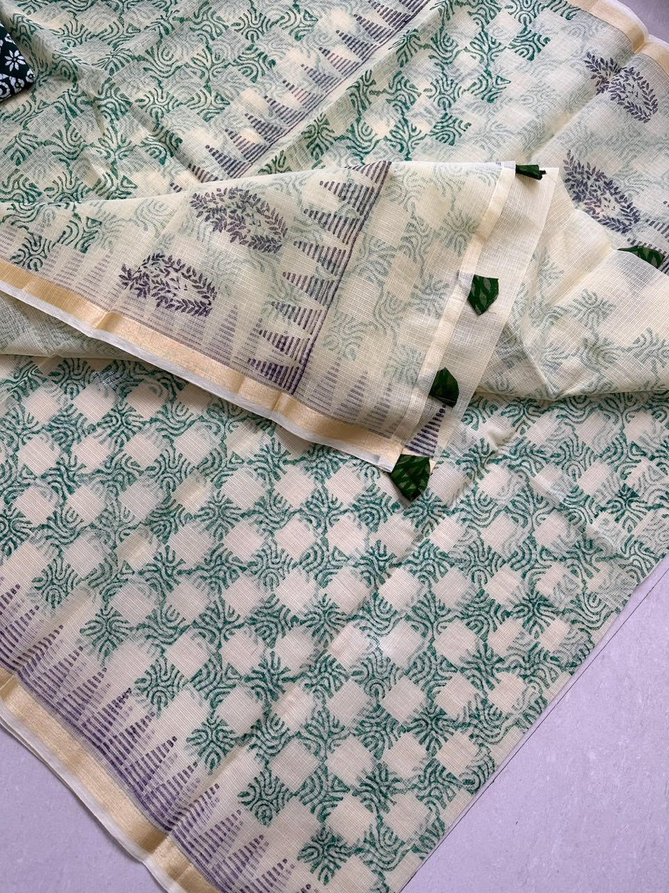 HandBlock Printed Kota Cotton Doria Saree