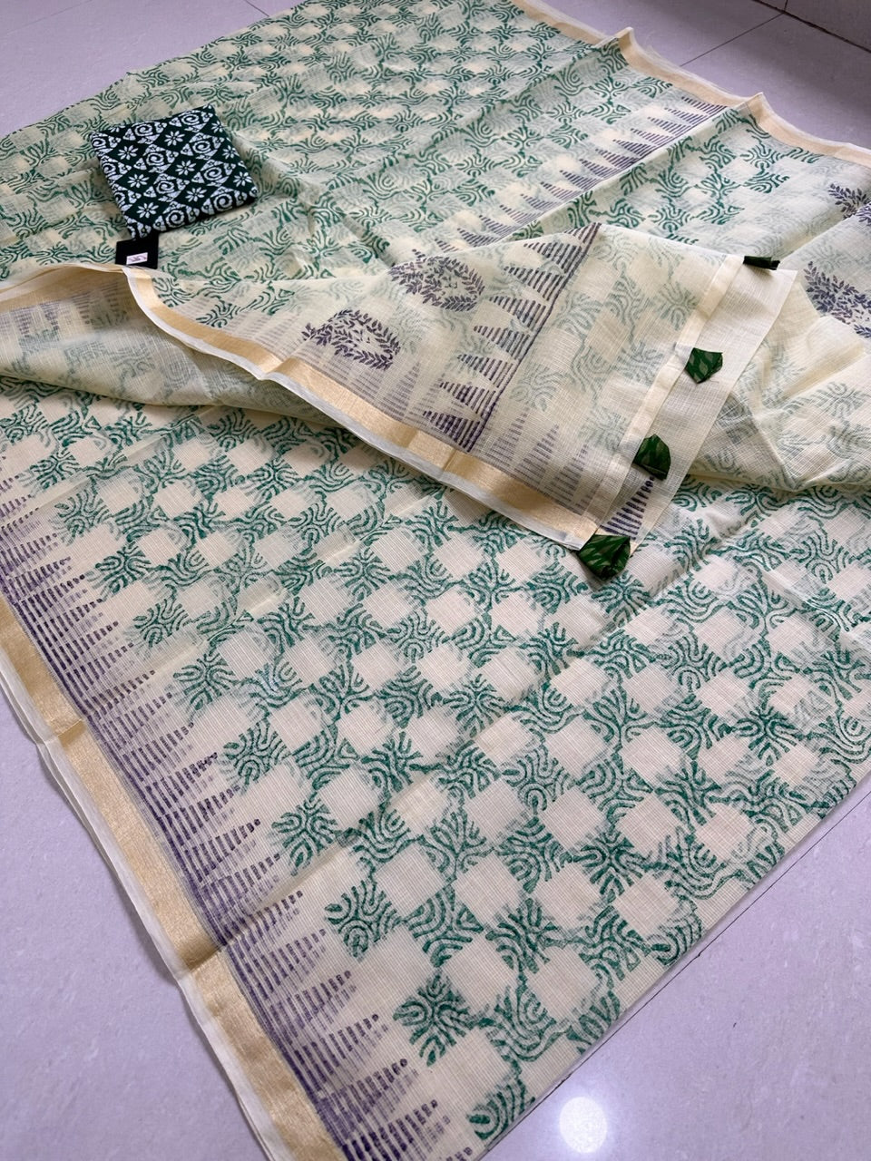 HandBlock Printed Kota Cotton Doria Saree