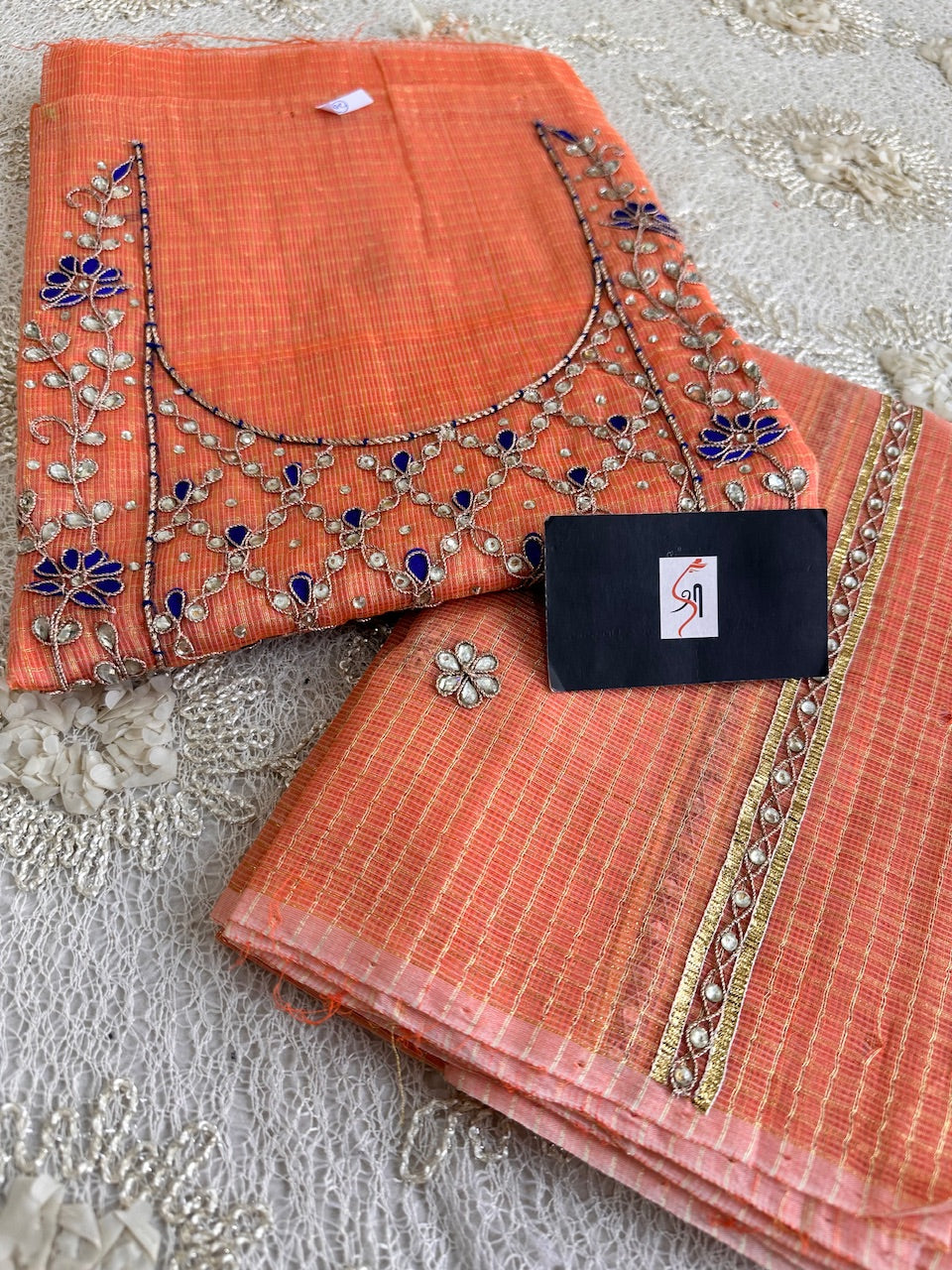 Jaipuri Gota Patti Hand Embroidered Kota Cotton Tissue Doria Top N Dupatta (Suit)