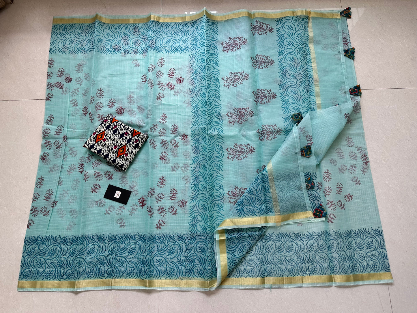 HandBlock Printed Kota Cotton Doria Saree