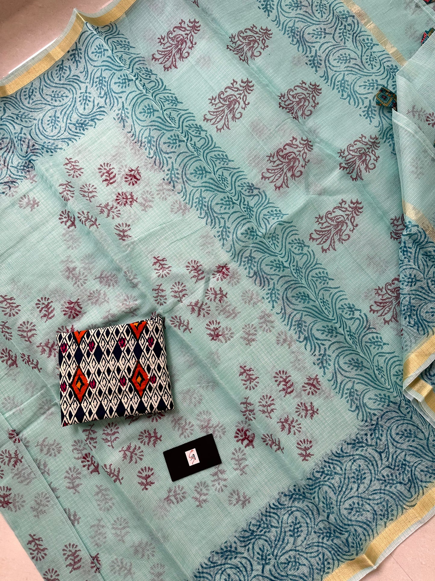 HandBlock Printed Kota Cotton Doria Saree