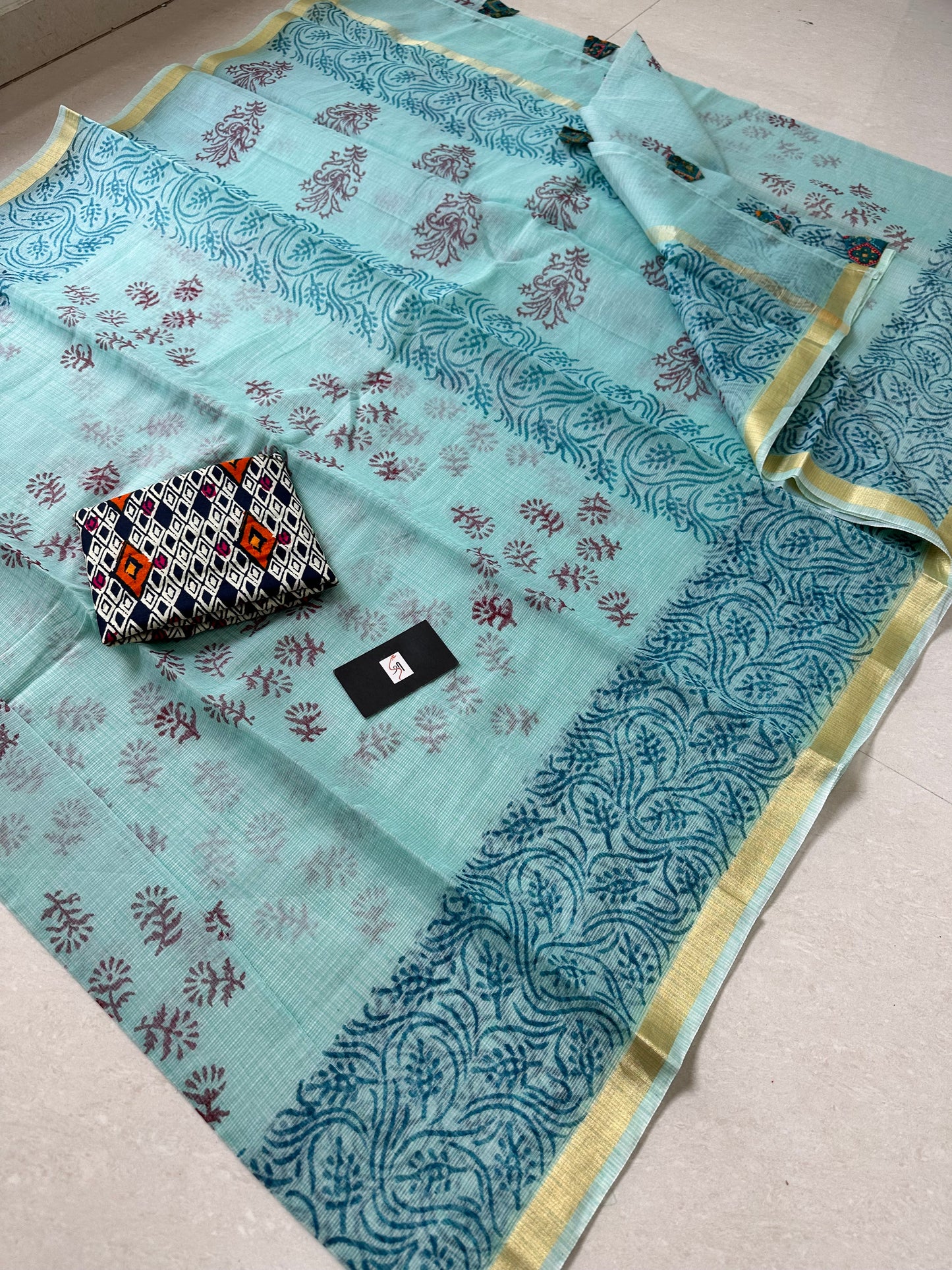 HandBlock Printed Kota Cotton Doria Saree