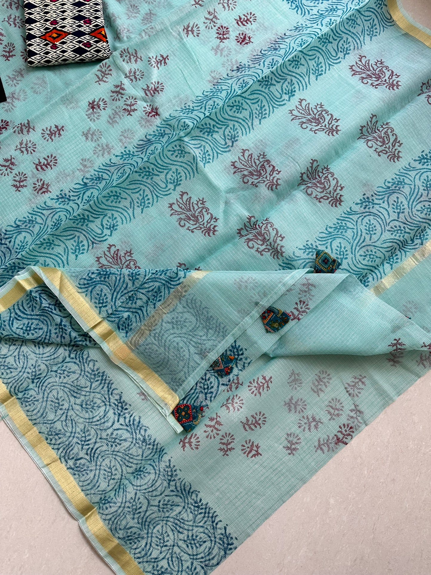 HandBlock Printed Kota Cotton Doria Saree