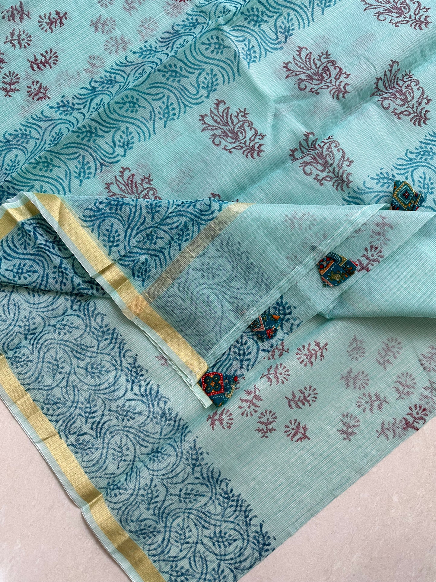 HandBlock Printed Kota Cotton Doria Saree