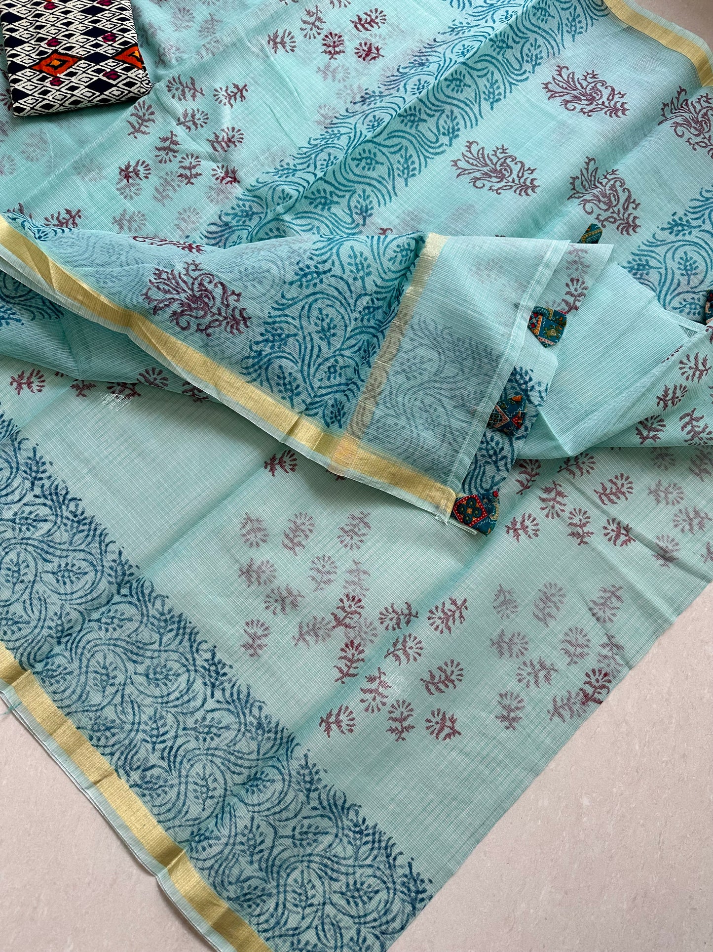 HandBlock Printed Kota Cotton Doria Saree