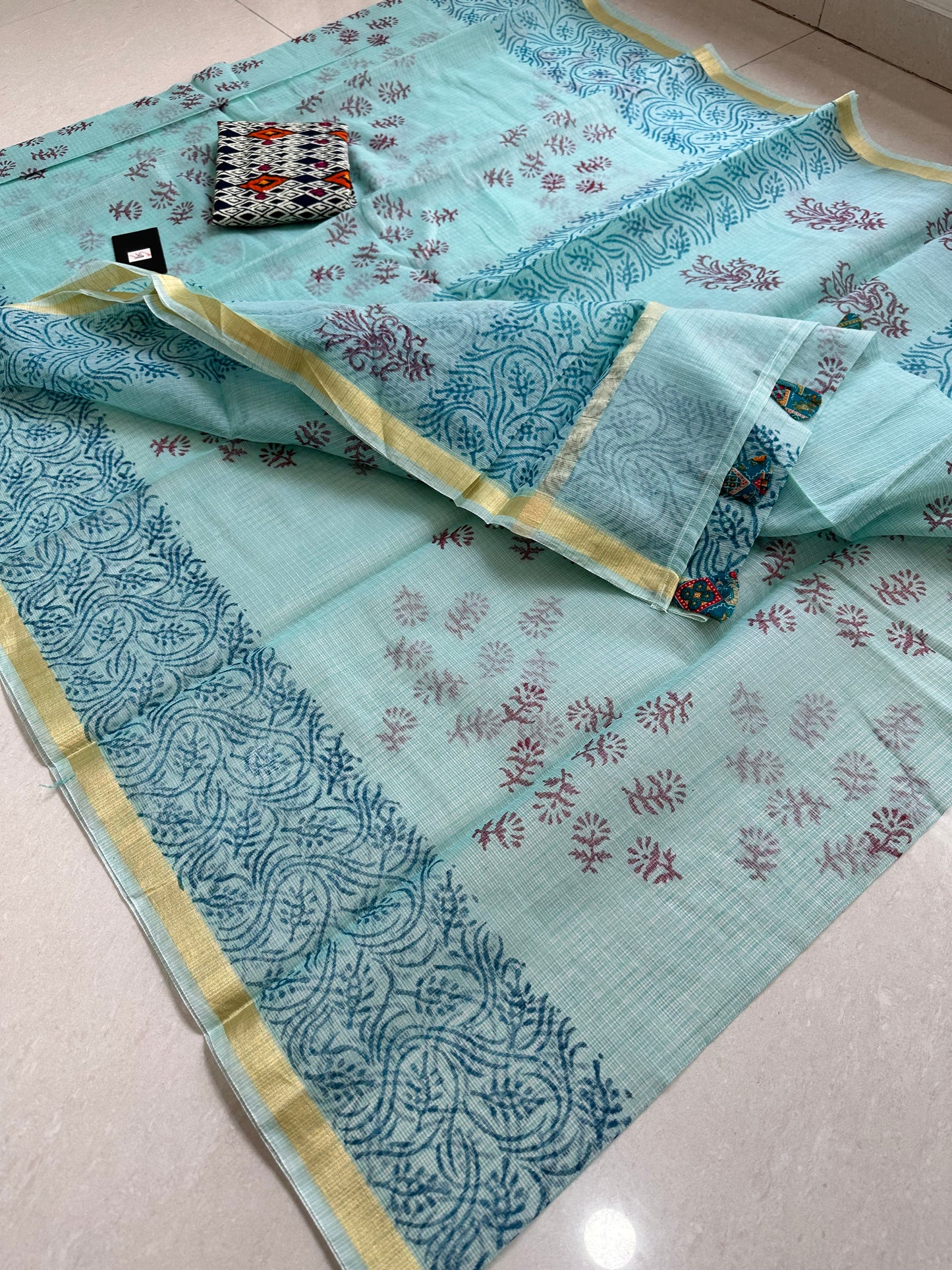 HandBlock Printed Kota Cotton Doria Saree