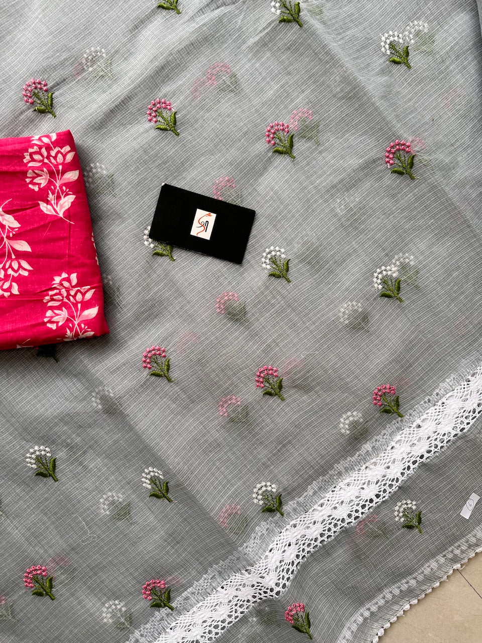 Embroidered Kota Cotton Doria Saree