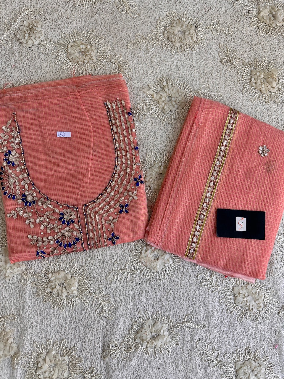 Jaipuri Gota Patti Hand Embroidered Kota Cotton Tissue Doria Top N Dupatta (Suit)