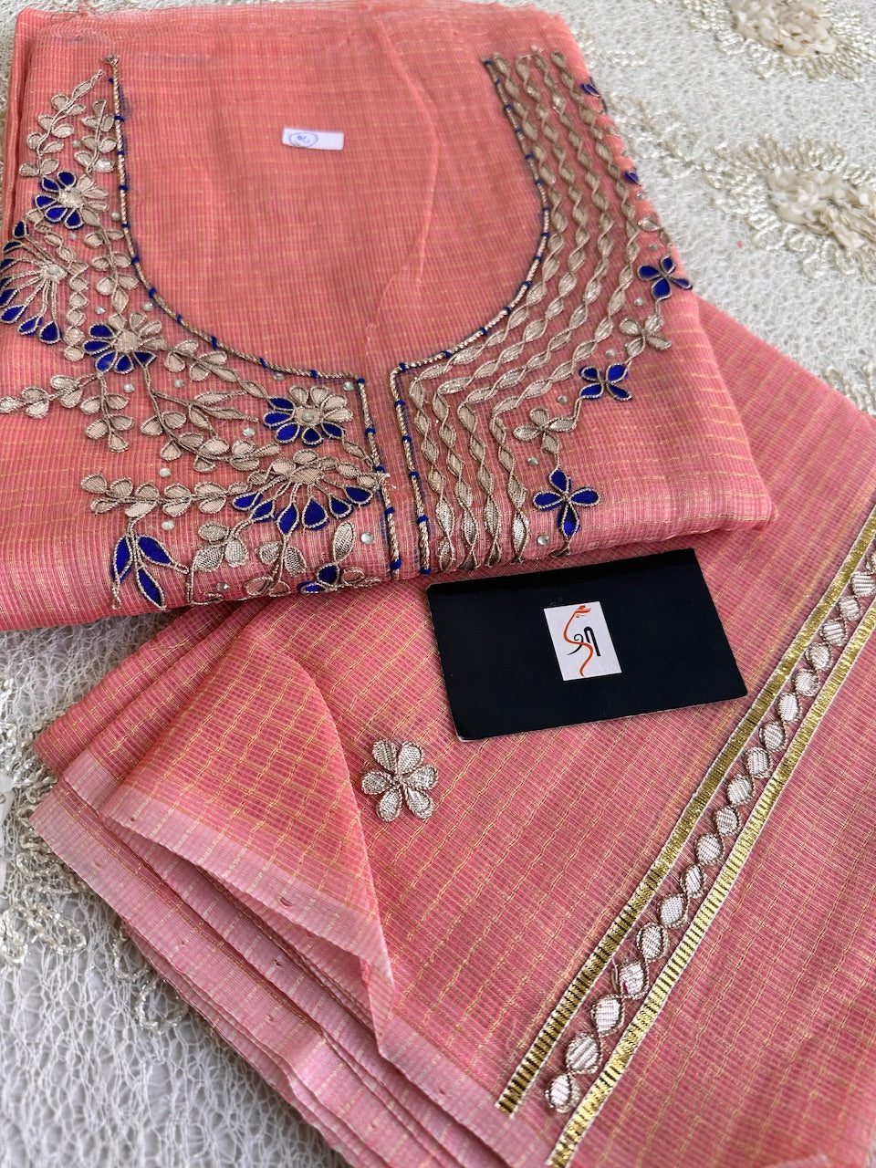 Jaipuri Gota Patti Hand Embroidered Kota Cotton Tissue Doria Top N Dupatta (Suit)