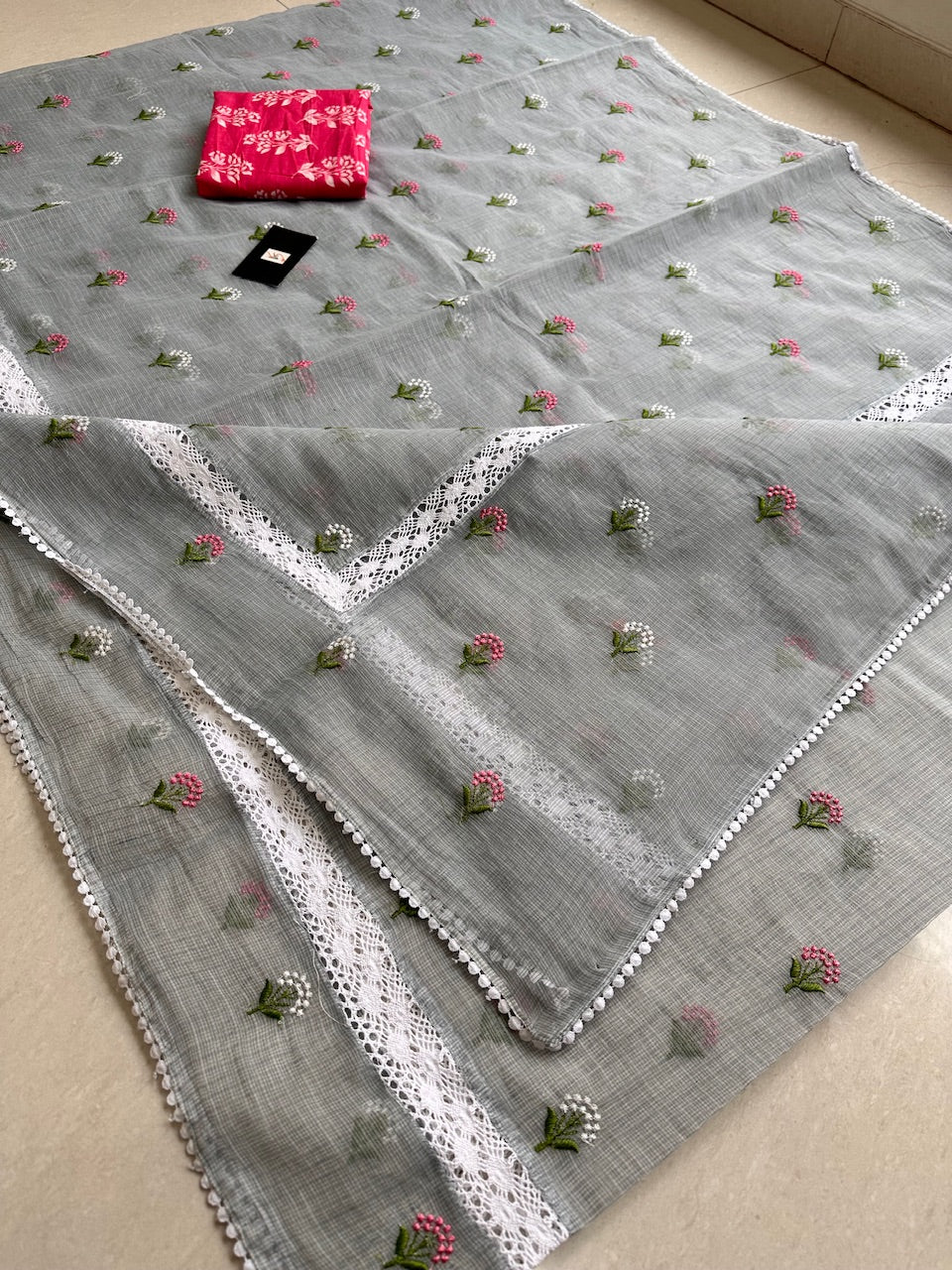 Embroidered Kota Cotton Doria Saree