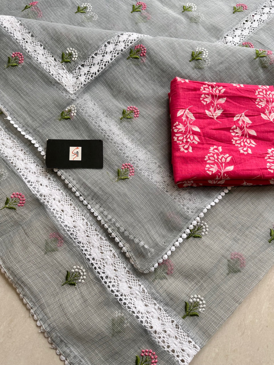 Embroidered Kota Cotton Doria Saree