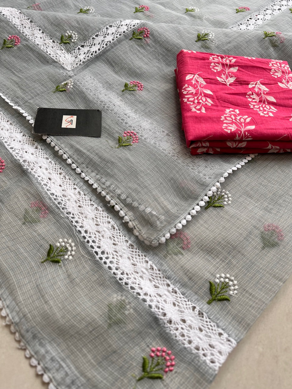 Embroidered Kota Cotton Doria Saree